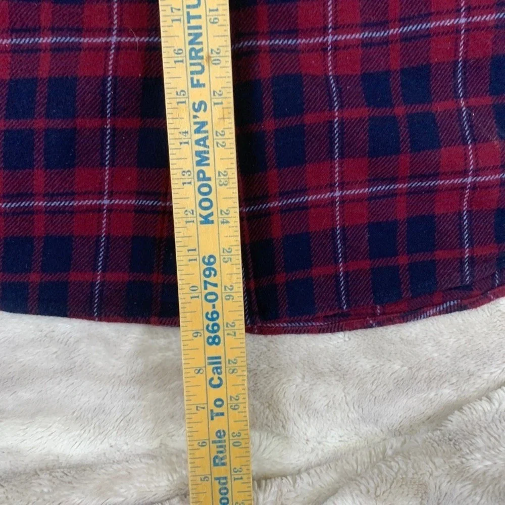 Orvis Mens XL Red Navy Blue Plaid‎ Flannel Lined Shirt Jacket Hand Pockets 2951